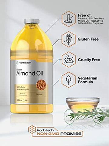 Óleo de Amêndoas Doces Horbäach 1892 ml | para Cabelo e Pele | Fórmula Pura e Hidratante | Óleo Veicular em Tamanho Grande | Vegano, Não-OGM, Cruelty Free