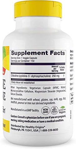 Cognizin (Citicoline), 250 mg – Suplemento para Memória com Citicolina CDP Choline – Não-OGM, Vegano | Cognizin 250 mg – Melhor Suplemento para Memória | Healthy Origins - Healthy Origins