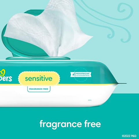 Lenços Umedecidos Sensíveis para Bebês, à Base de Água, Hipoalergênicos e Sem Perfume, 6 Pacotes com Tampa Flip (504 Lenços no Total) (Embalagem Pode Variar) - Pampers