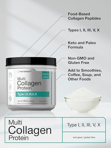 Pó de Proteína de Colágeno Multi 454g | Tipo I, II, III, V, X | Colágeno Hidrolisado em Pó | Keto - Horbäach