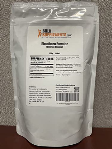 Eleuthero em Pó BulkSupplements.com – Ginseng Siberiano em Pó, Eleutherococcus senticosus, Suplemento Herbal, Sem Glúten, 500mg por Porção, 250g (Pack de 1)