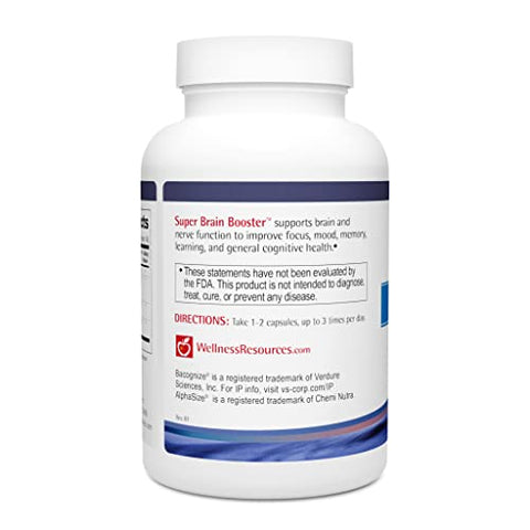 Super Brain Booster com Fosfatidilserina, N-Acetil Tirosina, Alpha GPC e Bacopa para Clareza Mental, Foco e Memória (90 Cápsulas) - Wellness Resources