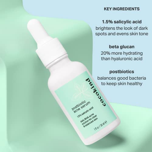 Serum Pós-Biótico para Acne, Serum de Ácido Salicílico e Esfoliante Líquido BHA – Serum Esfoliante, Iluminador e Hidratante - Cocokind