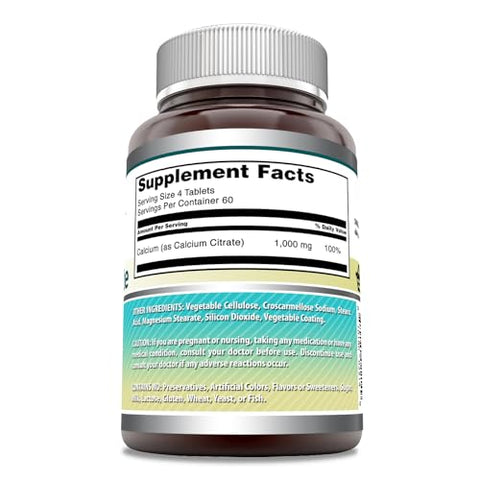 Amazing Nutrition - Amazing Formulas Suplemento de Citrato de Cálcio | 1000 mg | 240 Comprimidos | Livre de Transgênicos | Sem Glúten | Fabricado nos EUA