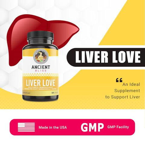 Liver Love – Desintoxicação Natural do Fígado com Cardo Mariano – Suporte à Saúde do Fígado em Homens e Mulheres – 60 Cápsulas – com Bardana, Dente-de-leão - Ancient Bliss