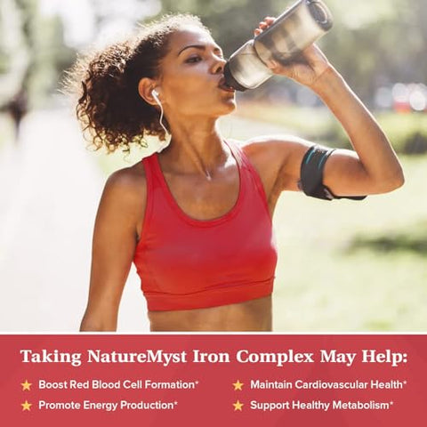 NatureMyst - Suplemento Gentle Iron para Mulheres e Homens com Vitamina C, Folate, B6