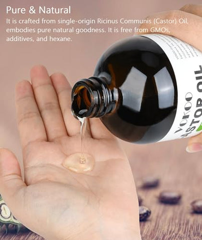 VOKOO - Óleo de Rícino Orgânico Extra Virgem Prensado a Frio em Frasco de Vidro para Crescimento Capilar, Cílios Mais Espessos, Cuidados com a Pele e Promoção do Bem-Estar Geral com Pacotes de Óleo de Rícino – 473 ml