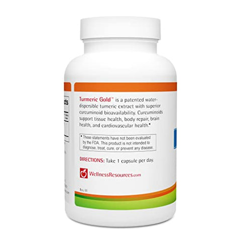 Wellness Resources - Turmeric Gold Caps com Extrato de Cúrcuma TurmiPure – Maior Biodisponibilidade de Curcuminoides (90 Cápsulas) – Não-OGM, Vegano, Livre de Glúten – Marca Turmeric Gold Caps