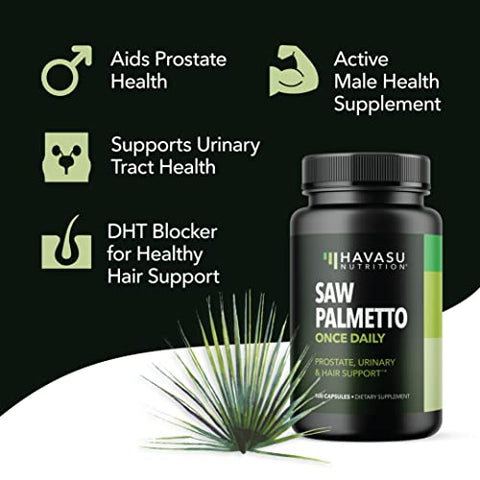 HAVASU NUTRITION - Suplemento Herbal Saw Palmetto para Dia e Noite | Apoia a Saúde da Próstata e Reduz Viagens ao Banheiro | Pacote de Suplementos Masculinos Definitivo | Mais de 3 Meses de Fornecimento