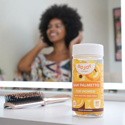 GOJOY NATURALS - Gummies de Saw Palmetto – 500mg Saw Palmetto para Mulheres com 5000mcg de Biotina | Marca em Destaque