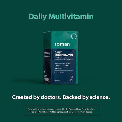 Multivitamínico Diário para Homens | Suporta Atividade Física, Saúde do Cérebro, Coração e Sistema Imunológico com 23 Nutrientes Essenciais Incluindo Cálcio, Magnésio e Zinco | 60 Dias - ROMAN
