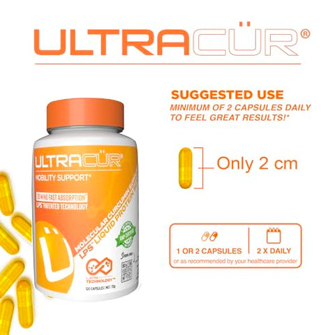 UltraCur - Suplemento de Curcumina de Cúrcuma – Ação Rápida, Extrato de Curcumina Altamente Bioacessível – Antioxidante Natural e Suporte para Articulações – 120 Cápsulas Vegetarianas