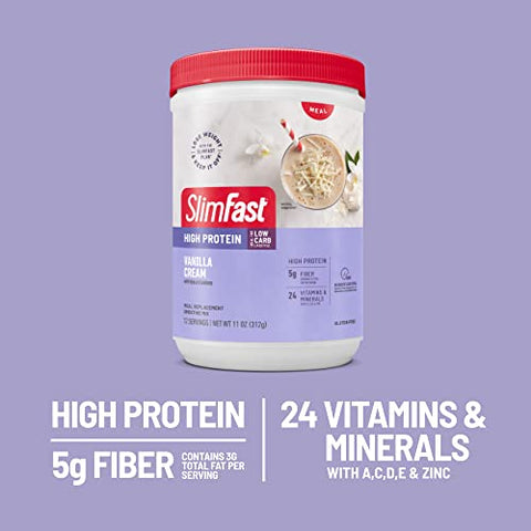 Smoothie Mix de Substituição de Refeição com Alto Teor de Proteína, Sabor Baunilha Cremosa, Pó para Perda de Peso, 20g de Proteína, 12 Porções (Pacote com 2) (Embalagem Pode Variar) - SlimFast