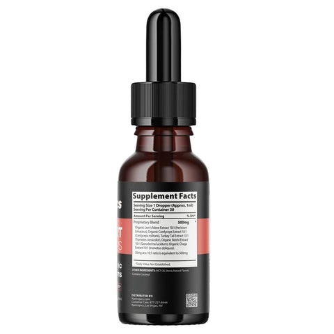 Smart Drops – Tintura Adaptogênica de Cogumelo com Lion’s Mane, Cordyceps, Turkey Tail, Chaga, Reishi – Suplemento Nootrópico – Sabor Pêssego Melancia, 30 Porções - Apetropics