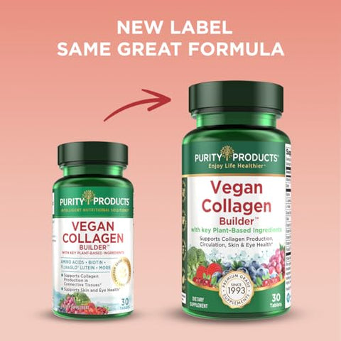 Purity Products - Vegan Collagen Builder – Frutas Orgânicas Inteiras Veg, Sílica, Luteína, Vitamina C, Biotina, Semente de Uva – Aminoácidos Glicina, Lisina, Prolina – Estimuladores de Colágeno – Uma Vez ao Dia – Marca: [nome da marca]
