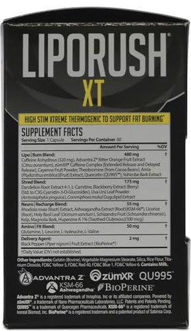 LIPORUSH - NDS Nutrition Dual Impact Stack – Resultados Sérios com Teacrine, L-Carnitina, CLA – Censor 90 Softgels XT 60 Cápsulas