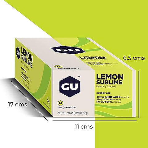 GU ENERGY GEL - GU Energy Gel Original – Energia Vegana, Sem Glúten, Kosher e Sem Laticínios para Qualquer Treino – 24 Unidades, Sabor Limão Sublime