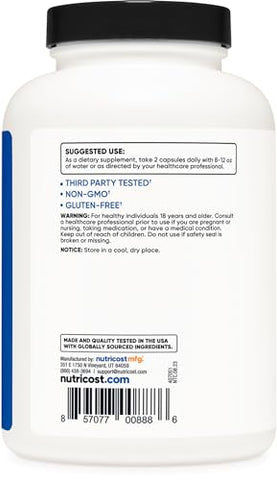 HMB 1000mg (240 Cápsulas) – 500mg por Cápsula, 120 Porções – Livre de Glúten e Não-OGM - Nutricost