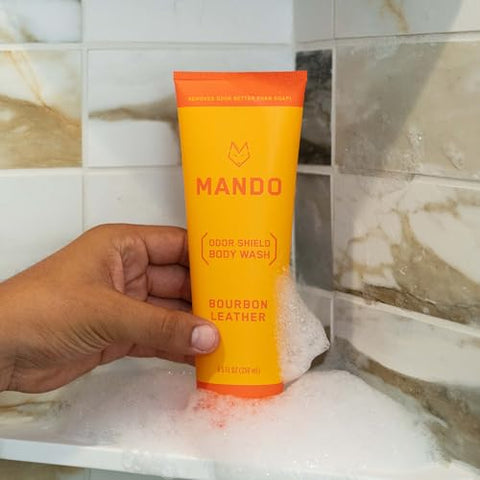 Smooth Solid Stick (75g) Sabonete Líquido Acidificado (250ml) – Comprovado Clinicamente para Bloquear Odor o Dia Todo – Seguro para Todo o Corpo, Axilas, Pacotes e Pés (Couro de Bourbon) - Mando