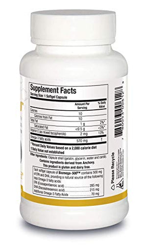 Biomega 500 Óleo de Peixe Ômega 3, Altamente Concentrado com EPA/DHA, Ácidos Graxos Ômega 3, Suporta o Sistema Imunológico e Cardiovascular 90 Softgels - Biotics Research