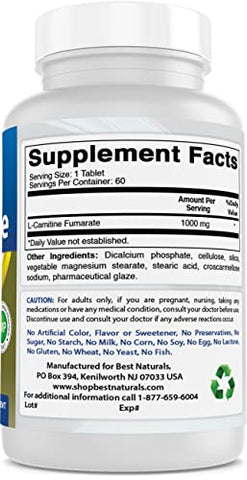 Best Naturals - Melhor Naturals L-Carnitina 1000mg 60 Comprimidos (Pacote com 2) – Marca de Produto