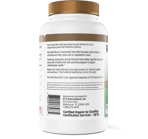 Red Yeast Rice Gold - 600 mg de Arroz Vermelho Orgânico – IP6 International – 240 Cápsulas Vegetais