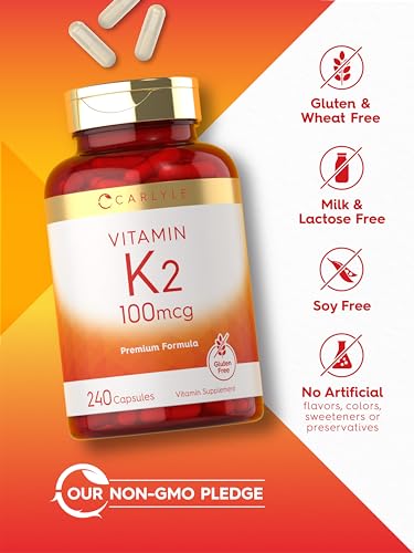 Vitamina K2 100 mcg | K2 MK-4 | 240 Cápsulas | Não-OGM | Marca Carlyle - Carlyle