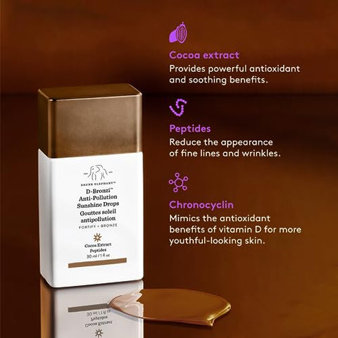 D-Bronzi Serum Drops: Serum Bronzeador Facial e Corporal Anti-Poluição para Linhas Finas e Rugas (30 mL / 1 Fl Oz) - Drunk Elephant