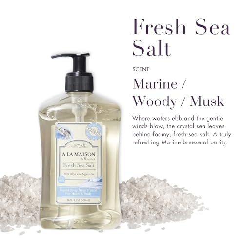 Sabonete Líquido A LA MAISON Francês, Sal Marinho Fresco – Lava Mãos Natural com Óleos Essenciais – Biodegradável, à Base de Plantas, Vegano, Livre de Crueldade – 250ml