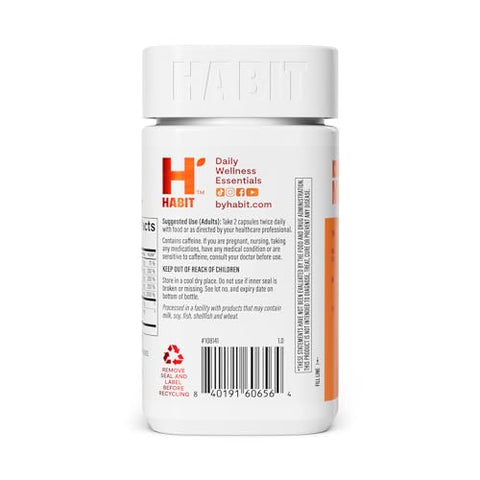 H' Habit - Habit Energy Supplement 2 Pack (120 Cápsulas) – Nova Embalagem, Energia, Alerta Mental e Foco, Cafeína Natural, Vitaminas B