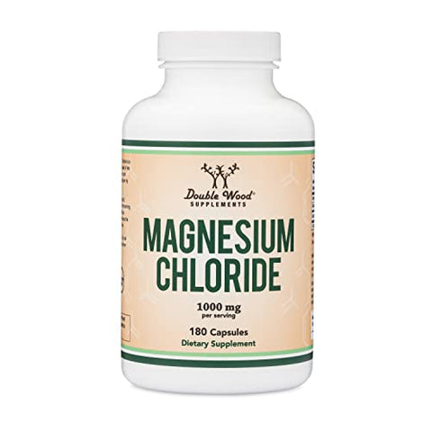 Double Wood Supplements - Cloruro De Magnesio – 180 Cápsulas, 1.000mg Por Porção, Suporte à Saúde Digestiva e Óssea – Livre de Transgênicos e Glúten por