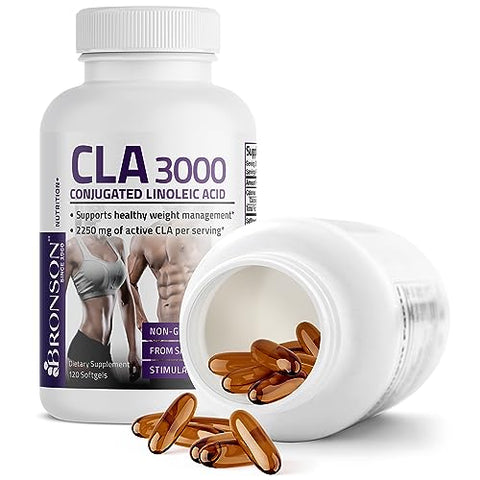 CLA 3000 – Potência Extra para Gerenciamento de Peso Saudável e Massa Muscular Magra – Ácido Linoleico Conjugado 120 Softgels - Bronson