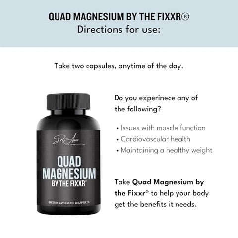 Fixxr - Quad Magnesium by Dr. Amie | 4 Formas de Magnésio 500 mg por Porção | Formulado com Aquamin para Auxiliar na Digestão e Absorção | 60 Cápsulas