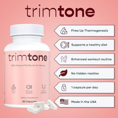 Pills – Fórmula de Gerenciamento de Peso Saudável para Mulheres, Complexo Estimulante de Humor – 30 Cápsulas – 1 Mês de Fornecimento - Trimtone