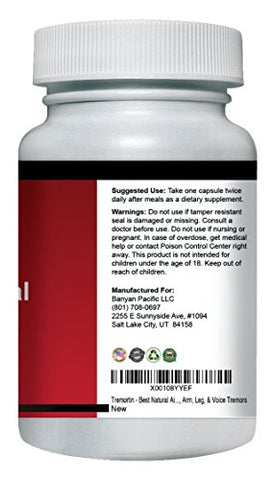 Tremortin - Suplemento Herbal Natural para Tremor Essencial – Alívio para Tremores nas Mãos, Braços, Pernas e Voz (60 Cápsulas)
