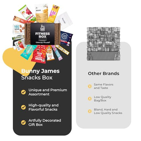 BUNNY · JAMES · - Caixa de Snacks Fitness para Levar – Snacks Fitness de Alta Proteína Sortidos – Variedade de Snacks para Estilos de Vida Ativos – Snacks Práticos e Deliciosos para Entusiastas da Saúde