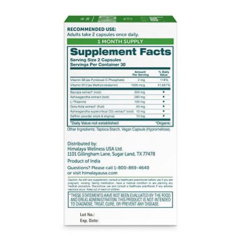 Hello Alert Mind com Ashwagandha, Bacopa, L-Theanine, Vitamina B6 – Fórmula Energizante para Mente – 60 cápsulas - Himalaya