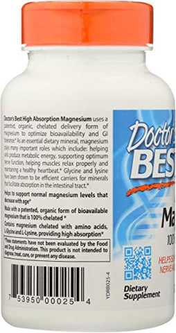 Doctor's BEST - Doctor’s Best Magnésio 120 Comprimidos – Suplemento de Magnésio de Alta Qualidade