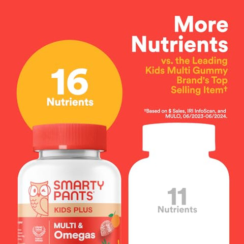 Kids Multivitaminas Gomas – Fórmula Aprimorada: Ômega 3 (DHA/EPA), Vitaminas D3, C, B12, B6, A, K | SmartyPants Kids Gomas Multivitamínicas Aprimoradas - SmartyPants