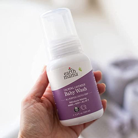 Lavanda Calmante Sabonete Líquido para Bebês, Sabonete Líquido Espumante Orgânico de Lavanda para o Corpo, Sabonete de Castela com Óleo de Coco, Manteiga de Karité, Calêndula, 200ml - Earth Mama