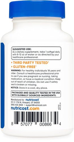 Vitamina K2 (MK7) (100mcg) Vitamina D3 (5000 UI) 120 Softgels – Livre de Glúten e Não-OGM - Nutricost
