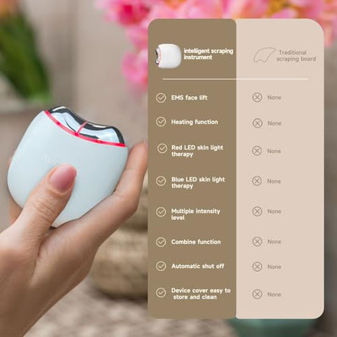 Avorla - LED Gua Sha Facial Tool com Calor e Microcorrente, Dispositivo Tonificador de Pele, Terapia de Luz para Anti-Envelhecimento/Anti-Rugas, Lifting Facial, Redução de Inchaço nos Olhos/Rosto, Pele Firme