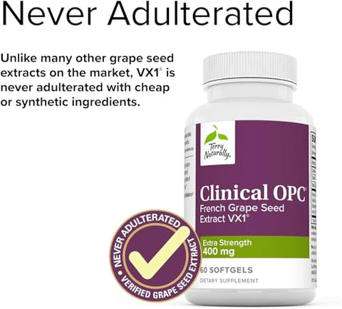 Clinical OPC Extra Strength – 60 Softgels – Suplemento de Extrato de Semente de Uva Francesa – Sem OGM, Sem Glúten – 60 Porções - Terry Naturally