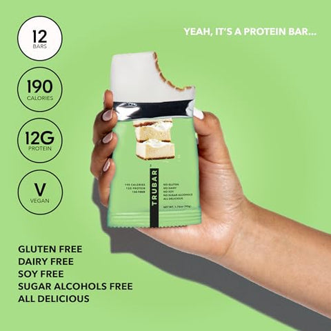 Barra de Proteína Vegana, Sabor Limão Siciliano, Sem Glúten, Proteína à Base de Plantas, Sem Laticínios, Não Transgênico, Sem Soja, Sem Álcoois Açucarados, 12g de Proteína, 12g de Fibra, 23g de Carboidratos, Prático para Levar - TRUBAR