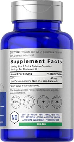 PQQ 40 mg | 120 Cápsulas | Máxima Potência | Suplemento Livre de OGM e Glúten | Sal Dissódico de Pirroloquinolina Quinona - Horbäach