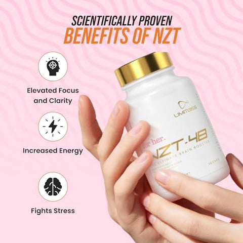 Premium Brain Booster para Mulheres – Suplemento Cerebral Feminino – Suplemento para Memória, Concentração e Energia Natural – Cafeína, AcetvI-L-Carnitina, Vitaminas B6 B12, 30 Porções - NZT-48