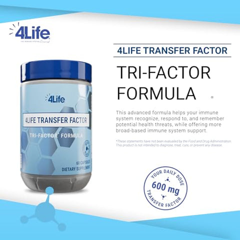 Transfer Factor Tri-Factor Formula – Suporte ao Sistema Imunológico com Extratos de Colostro Bovino e Gema de Ovo de Galinha – 60 Cápsulas - 4Life