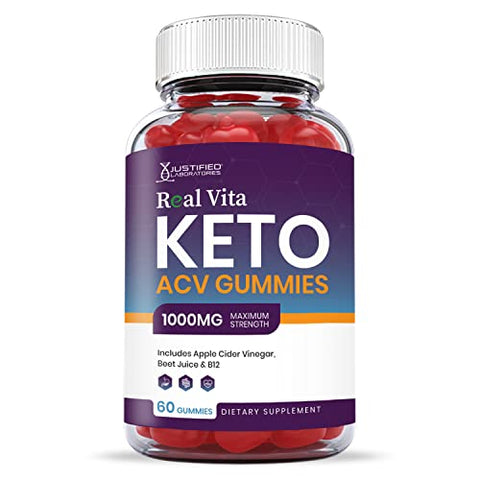Justified Laboratories - (2 Pacotes) Real Vita Keto ACV Gummies 1000MG com Suco de Romã, Beterraba e Vitamina B12 – 120 Gomas