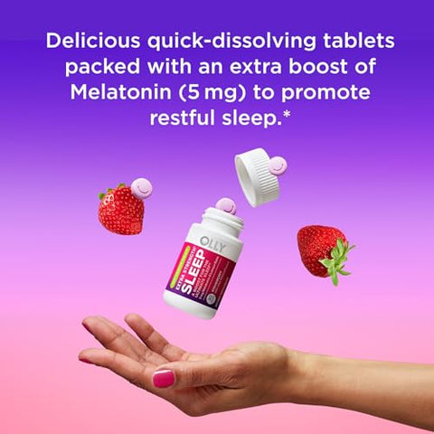 Comprimidos Dissolve Rápido para Dormir Extra Forte, 5mg Melatonina, Vegano, Morango – 30 un - OLLY