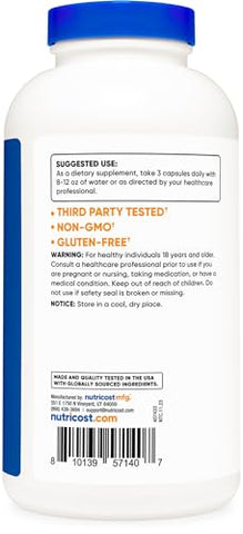 Cápsulas de Magnésio Glicinato (360 Cápsulas, 210 mg de Magnésio Glicinato por Porção) – Suplemento de Magnésio Glicinato para Absorção Suave - Nutricost